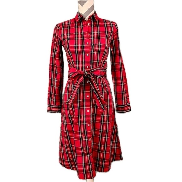 NWT - J. Crew Factory Tartan Tie-Waist Shirt Dress - Size 00 - Picture 3 of 11